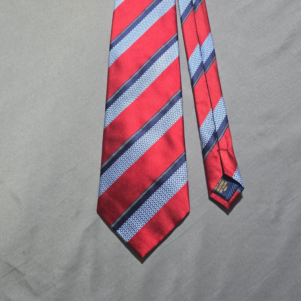Henry Jacobson Necktie Mens OS Red Blue Striped Silk Hand Made Repp Tie